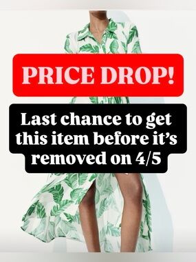 NWT H&M Tie-belt shirt dress white & green leaf pattern XL